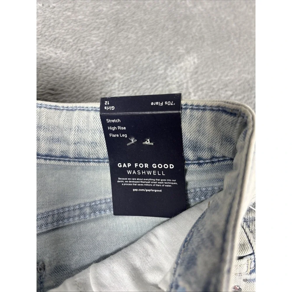 GAP Denim Girls' 70's Flare Stretch Adjustable Waist Studded‎ Jeans Light 12 NWT